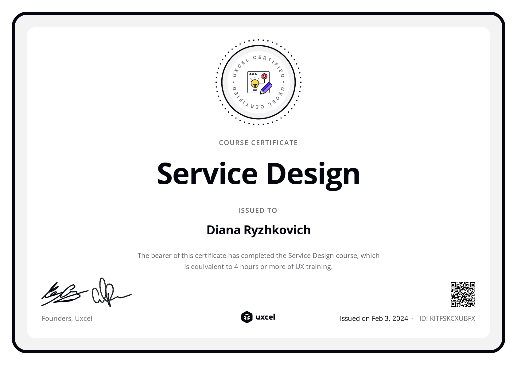 Diana Ryzhkovich's certificate